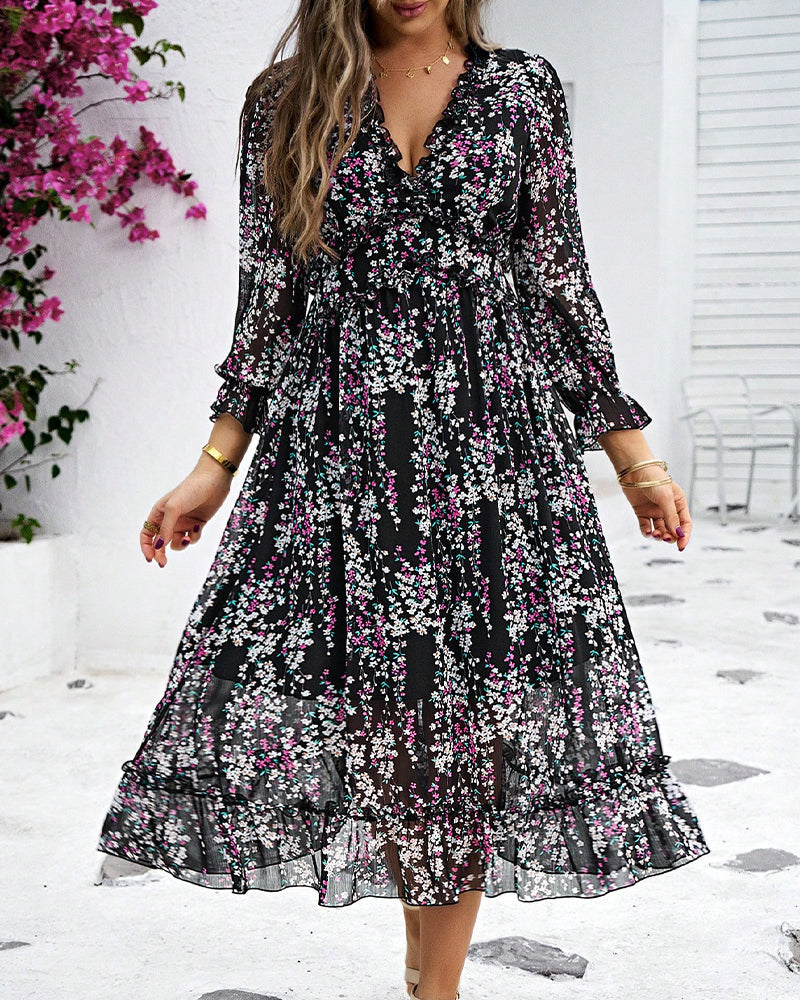 V-neck printed elegant dress – rosyday